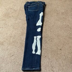 MNML Blue Denim with White Bone Embroidery Skinny Jeans